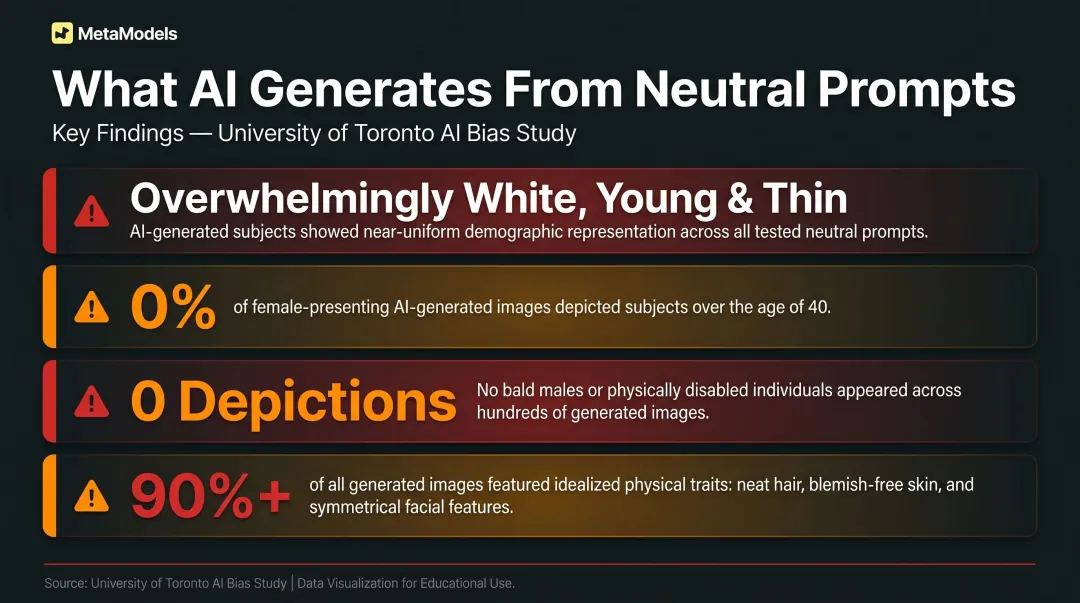 AI generated model bias study results showing narrow beauty standard statistics