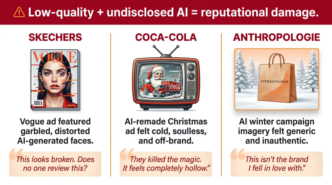 Brand AI controversy comparison table Skechers Coca-Cola Anthropologie consumer backlash outcomes