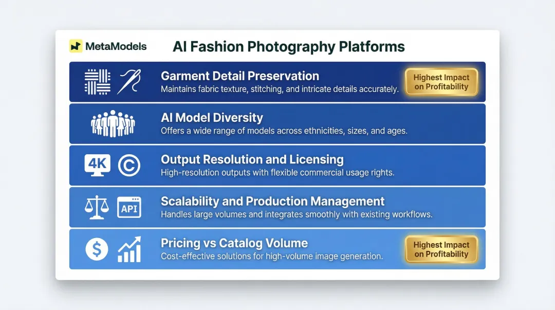 Five evaluation criteria for choosing AI fashion photography service ranked by business impact