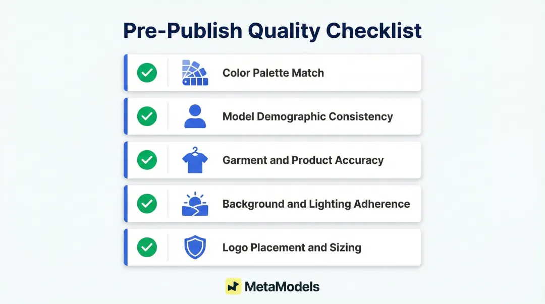Five-point brand alignment quality checklist for AI fashion image pre-publish review