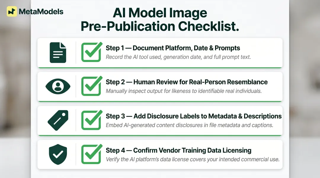 Four-step pre-publication AI model image compliance checklist for fashion brands