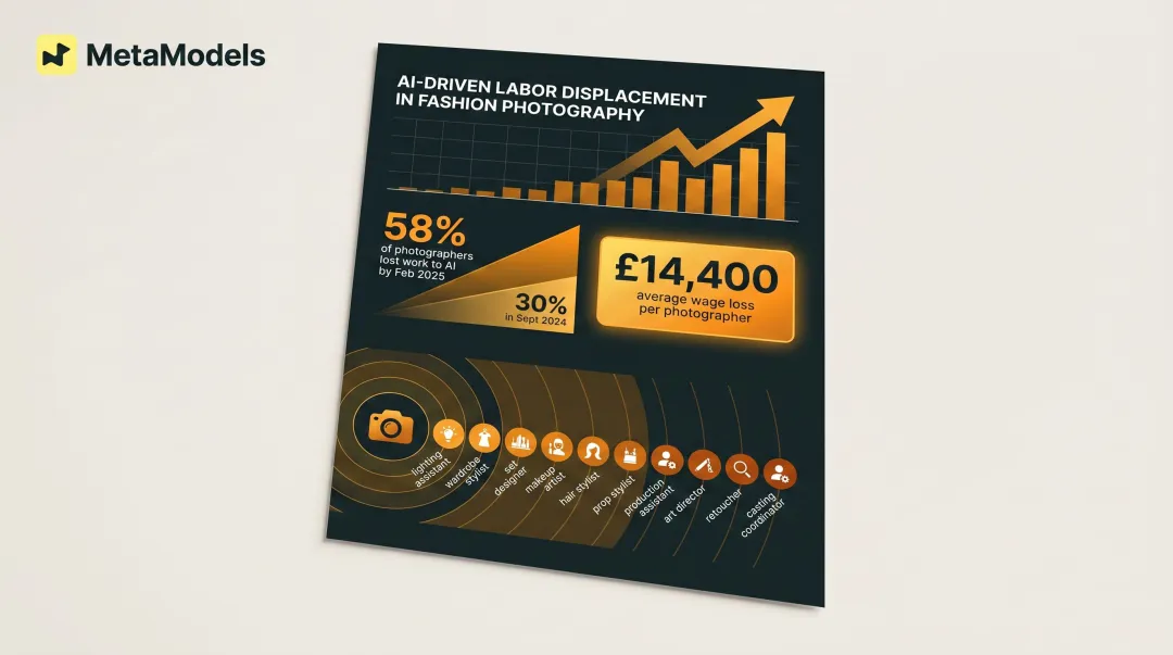 AI model photography labor displacement statistics showing photographer job loss and wage impact
