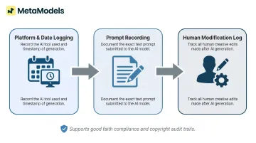 Three-step AI image documentation workflow for copyright compliance and audit trail