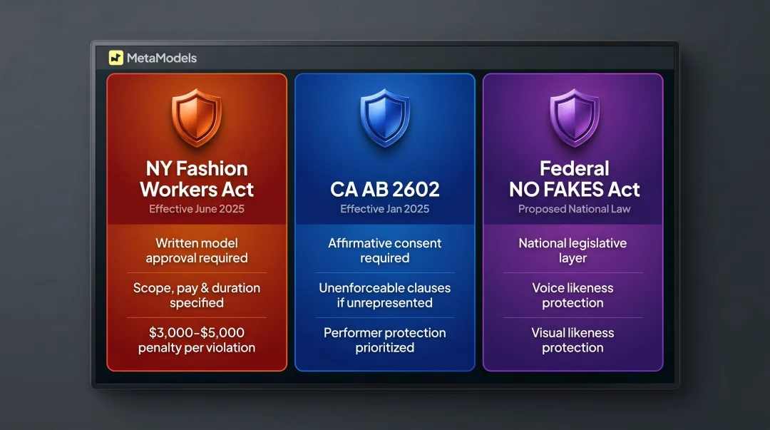 US digital replica law comparison chart New York California and federal NO FAKES Act