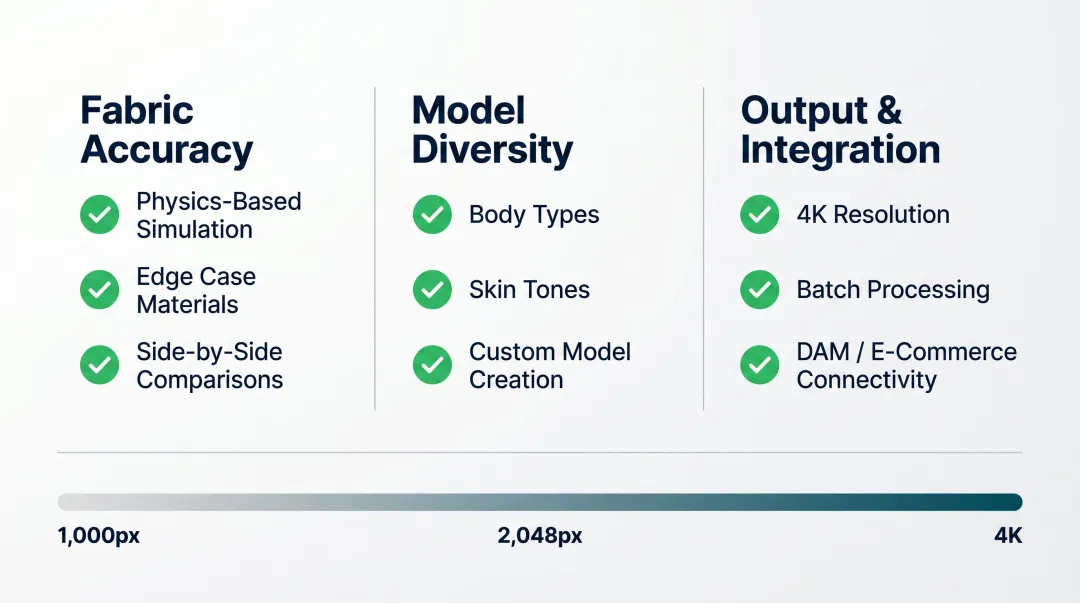 AI fabric rendering solution evaluation checklist covering accuracy diversity and output quality criteria