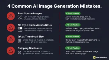 Four common AI fashion image quality mistakes brands should avoid infographic