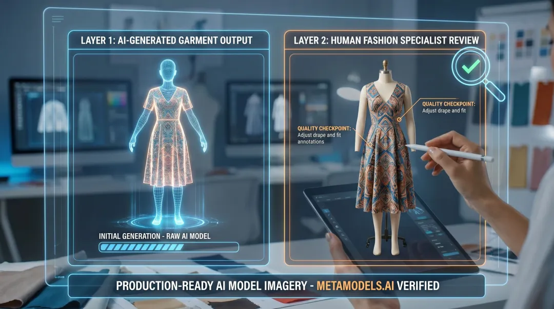 MetaModels.ai human review quality checkpoint process for AI-generated garment imagery