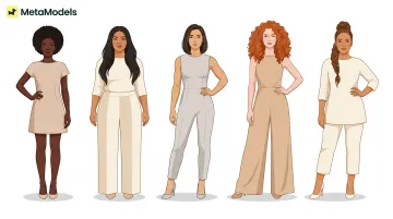 Diverse AI fashion models representing varied ethnicities body types and age demographics