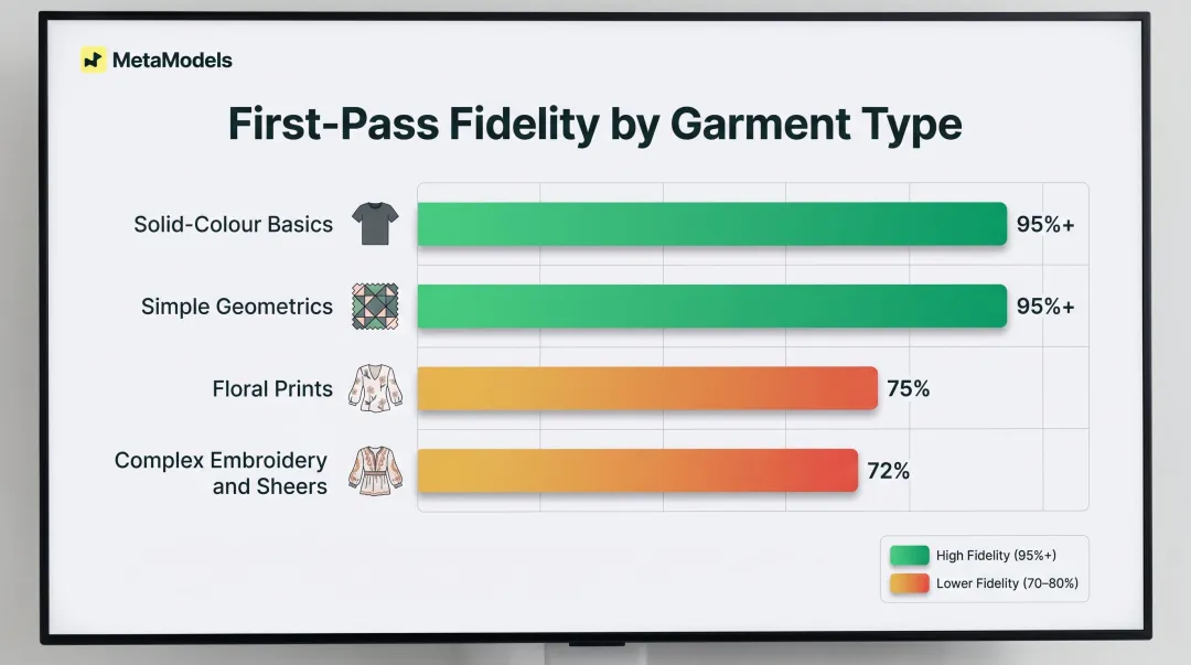 AI fashion photography fidelity rates by garment type complexity comparison chart