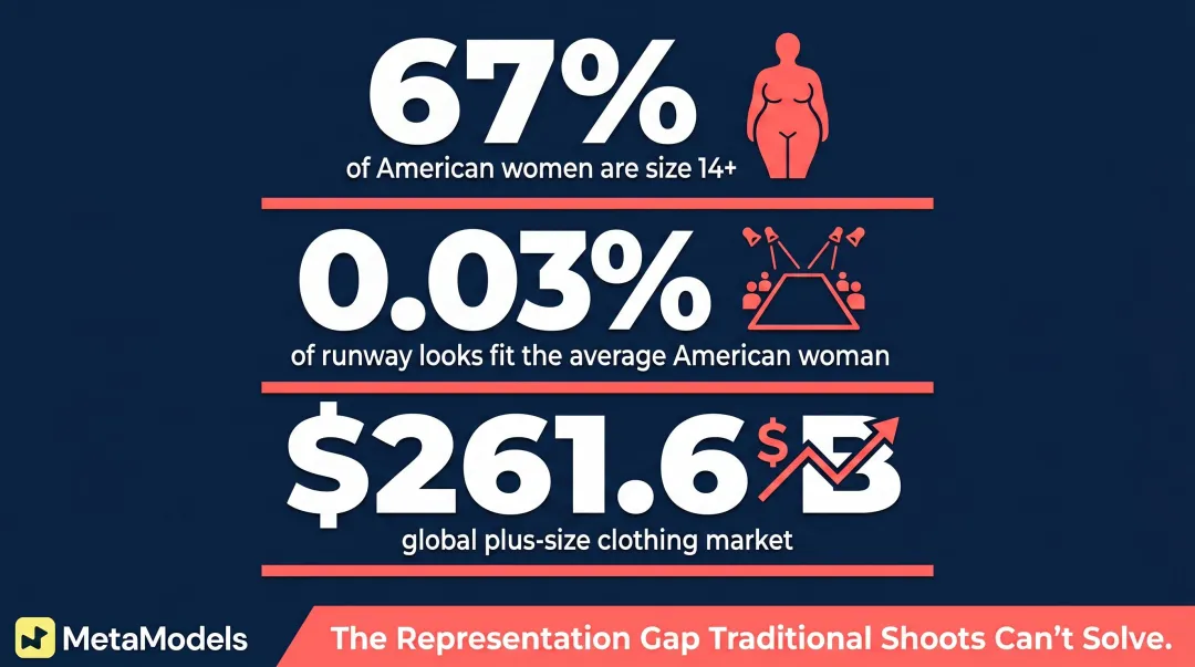 Plus-size swimwear market diversity gap statistics infographic with key data points