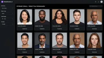 MetaModels.ai diverse AI model library showing multiple ethnicities body types and demographics