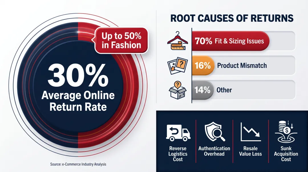 Luxury fashion return rate statistics and fit-related financial impact breakdown
