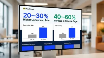 On-model versus flat lay conversion rate statistics and time-on-page data comparison