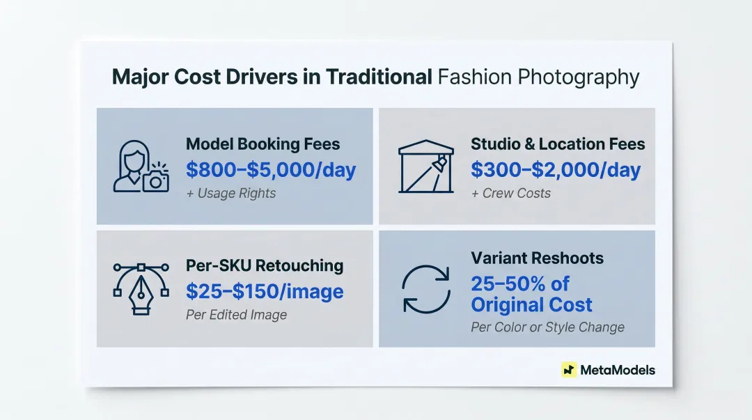 Four key cost drivers in traditional fashion photography with estimated price ranges