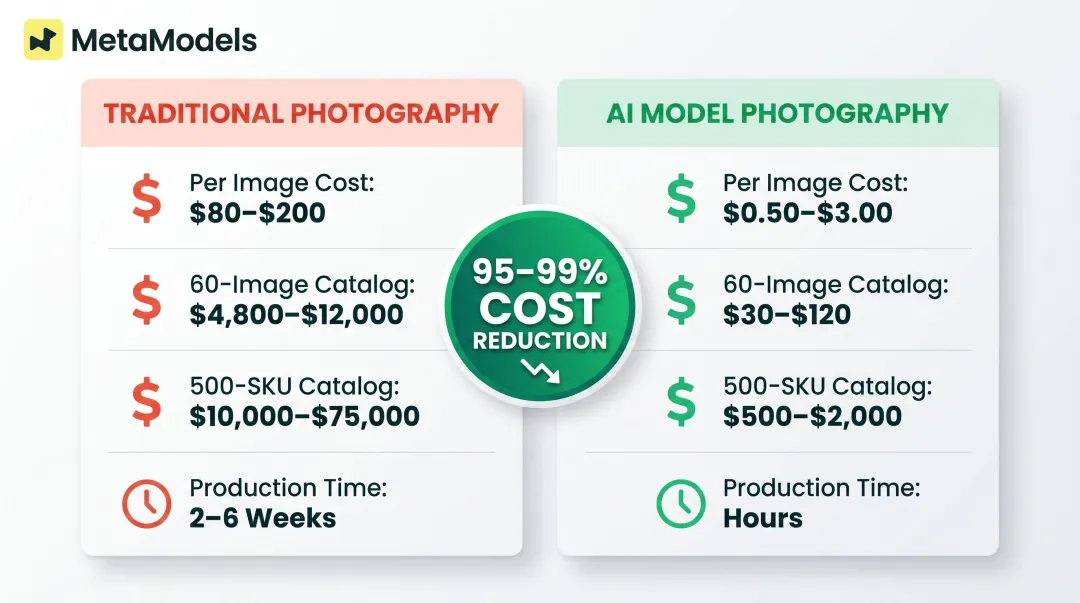 AI versus traditional photography cost comparison per image and full catalog