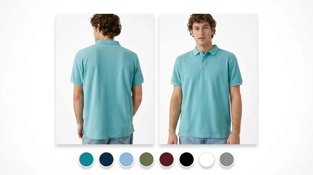 Fashion e-commerce product detail page displaying consistent on-model catalog imagery across colorways