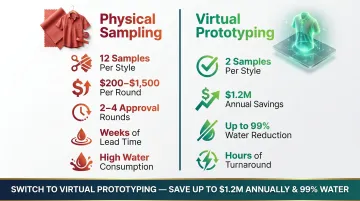 Virtual prototyping versus physical sampling cost and rounds comparison infographic