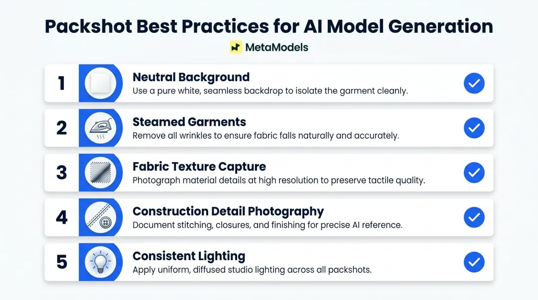 Five packshot photography best practices for AI model generation input quality