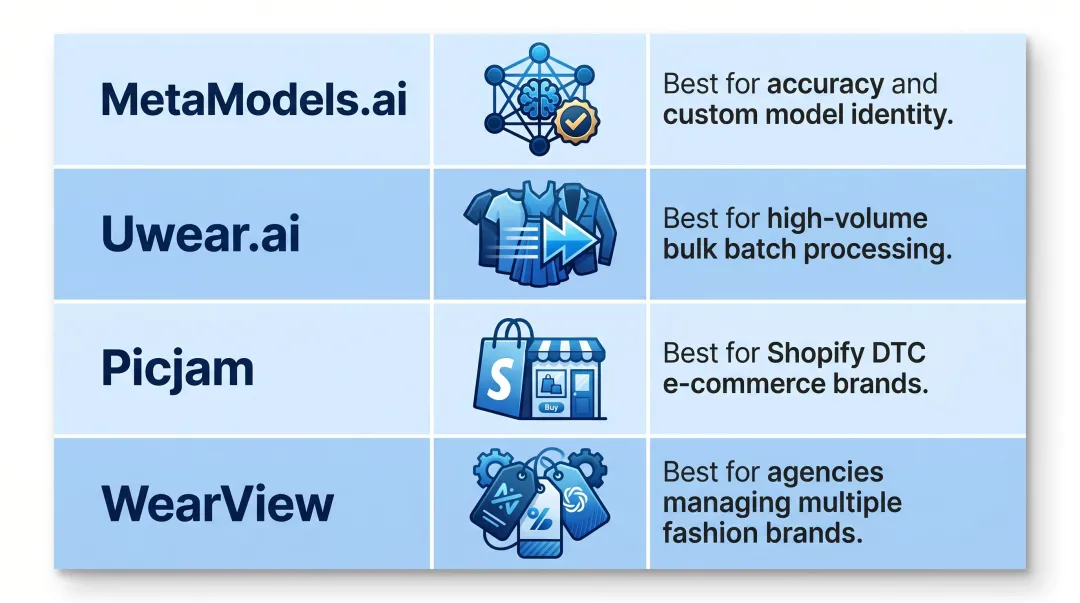 AI fashion platform comparison chart matching tools to brand use cases and workflows
