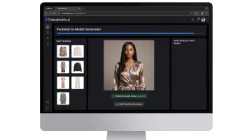 MetaModels.ai platform dashboard showing AI-generated on-model fashion imagery output