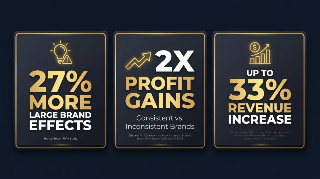 Brand visual consistency impact on revenue awareness and profit gains statistics infographic