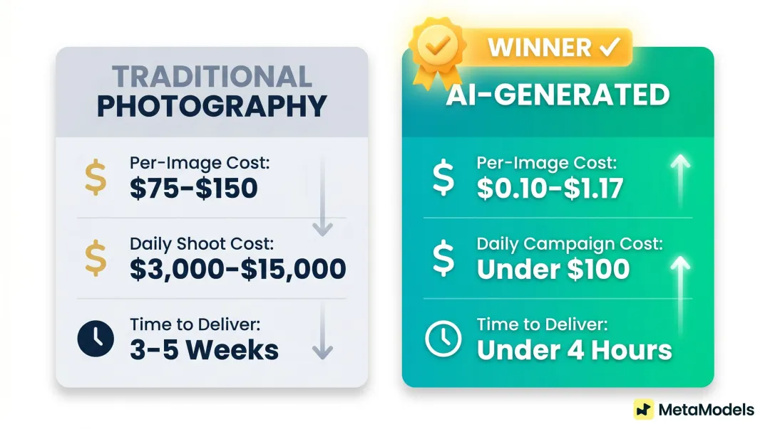 Traditional photography versus AI-generated fashion content cost and speed comparison