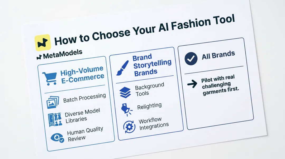 AI fashion tool selection framework comparing three brand profiles and tool priorities