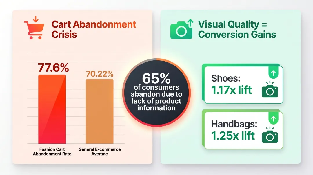 Fashion cart abandonment statistics versus e-commerce average with image quality impact data