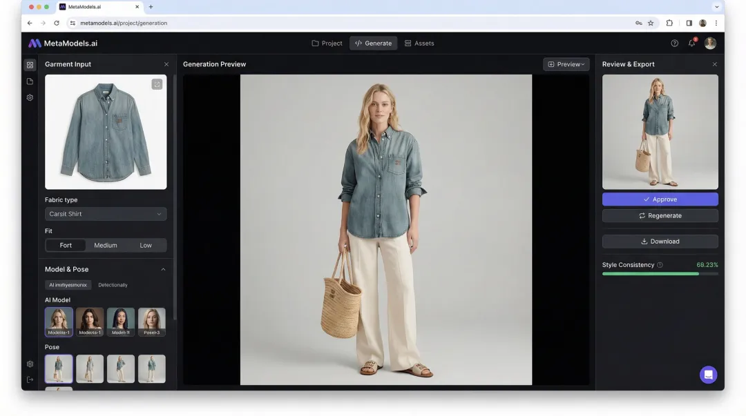 MetaModels.ai bespoke fashion AI generating on-brand product imagery for e-commerce