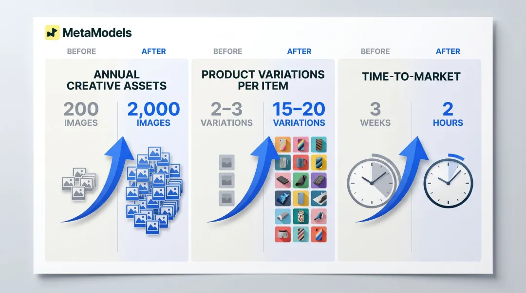 AI fashion content scalability metrics before and after adoption comparison chart