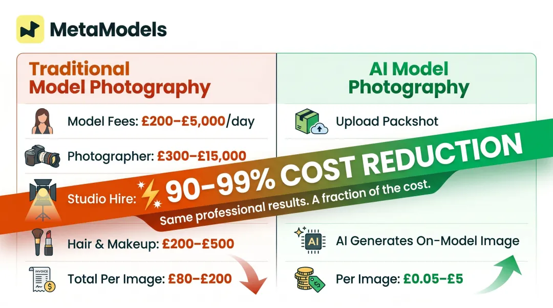 Traditional versus AI model photography cost comparison per image breakdown