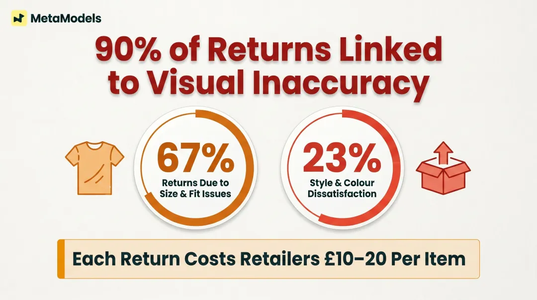 Fashion e-commerce return rates breakdown showing fit style and colour drivers