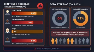 AI image generation bias statistics showing skin tone and body type disparities