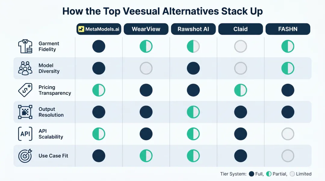 Six-criteria comparison of top Veesual alternatives for AI fashion content production