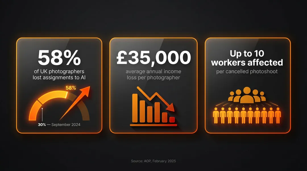 AI impact on fashion photography workforce job losses and income statistics 2024-2025