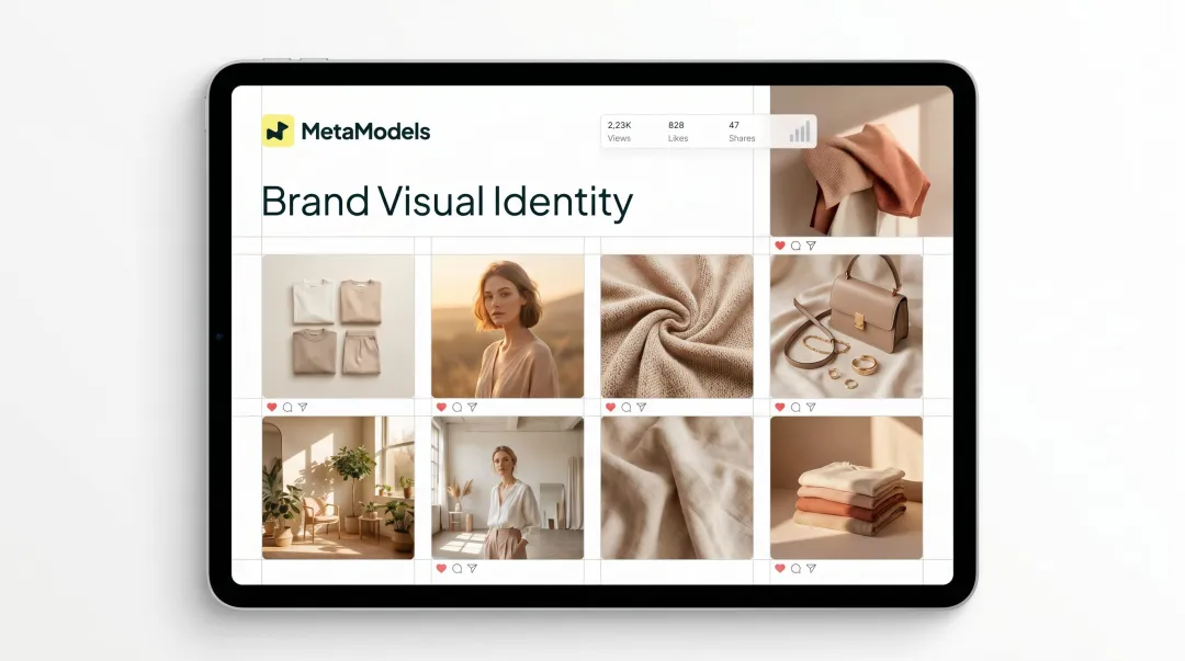 Cohesive fashion brand social media grid showing consistent visual identity across posts