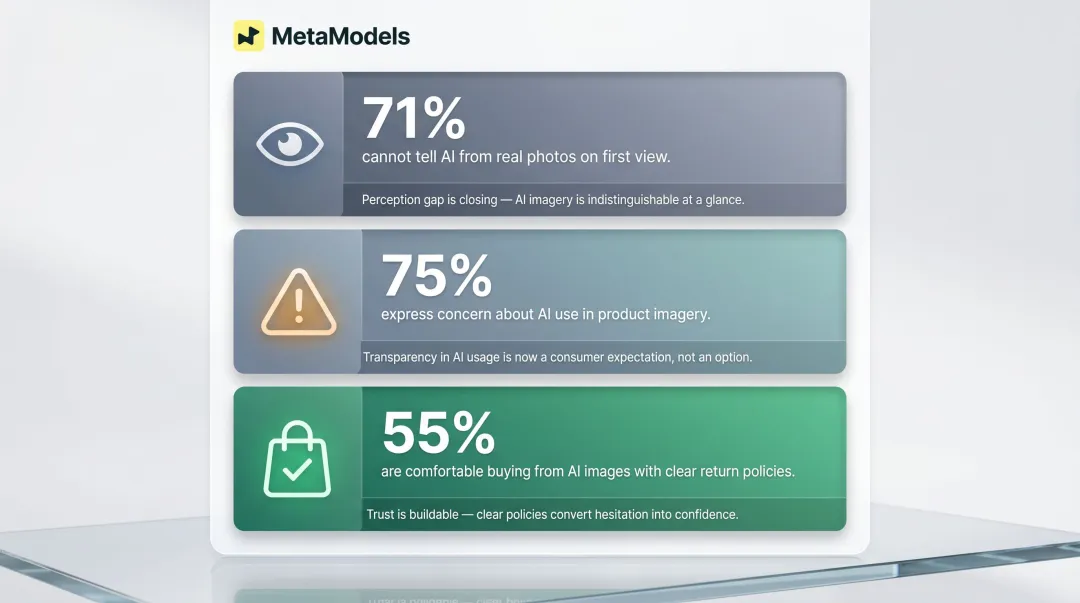 Consumer attitudes toward AI fashion imagery disclosure statistics breakdown infographic
