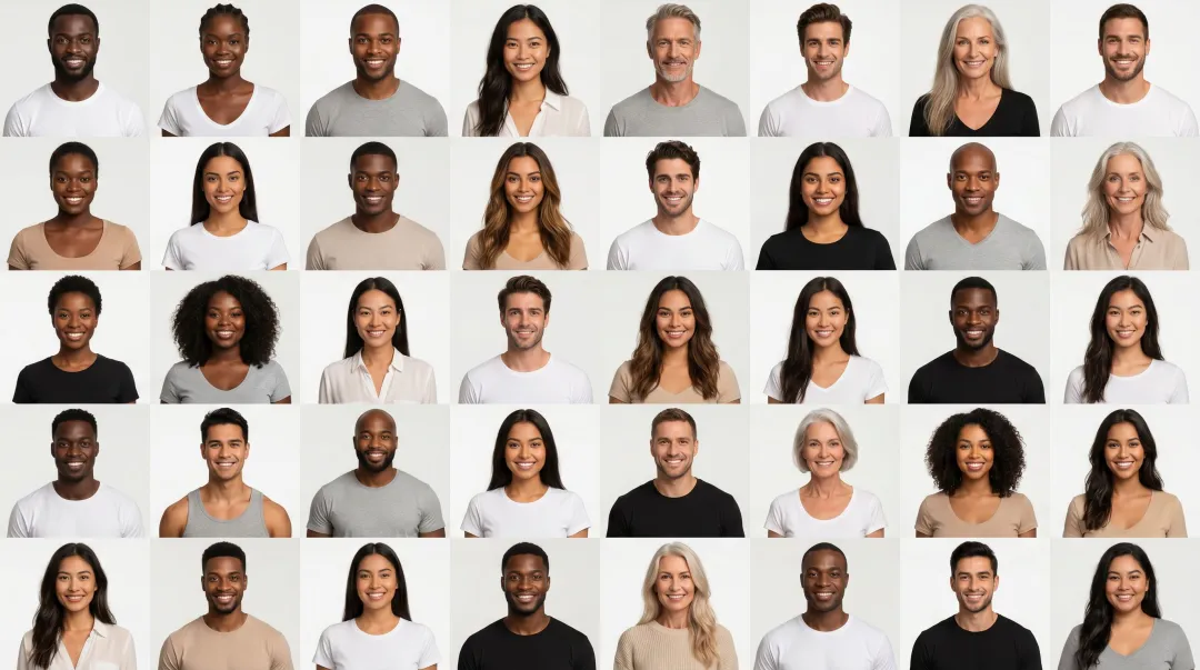 AI-generated diverse fashion model images showing varied skin tones and body types