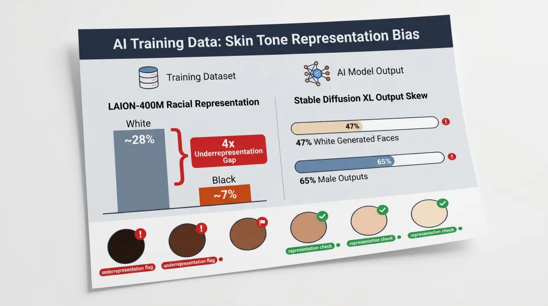AI training data skin tone representation bias comparison infographic