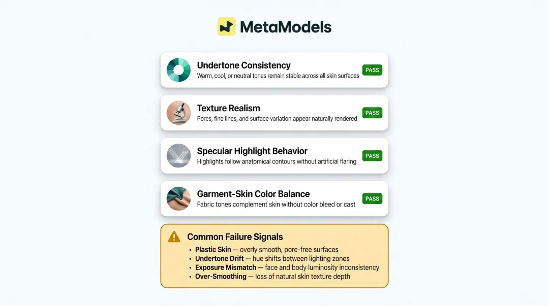Four-point AI fashion model skin tone visual accuracy review checklist