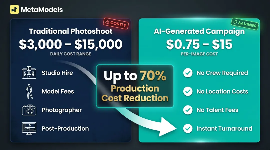 AI fashion campaign costs versus traditional photoshoot daily production cost breakdown