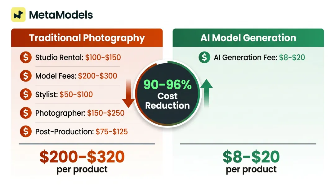 Traditional versus AI fashion photography cost comparison per product image