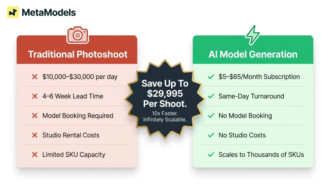 AI model photo generation versus traditional fashion photoshoot cost and timeline comparison