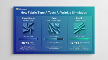 Three fabric categories wrinkle behavior and AI simulation difficulty comparison chart