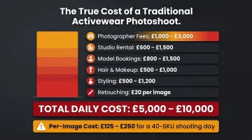 Traditional activewear photoshoot cost breakdown per image infographic