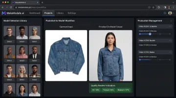 MetaModels.ai platform dashboard showing packshot-to-model conversion and diverse AI model library
