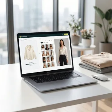 Step-by-step AI fashion image production workflow on a digital platform