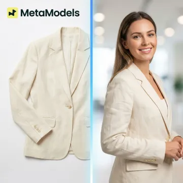 AI-generated on-model fashion image created from a flat lay product photo