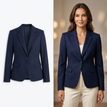 AI-powered fashion image editing — apparel packshot transformed into on-model editorial visual