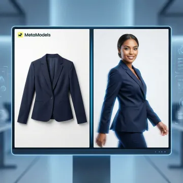 Before and after comparison showing packshot transformed into AI model video